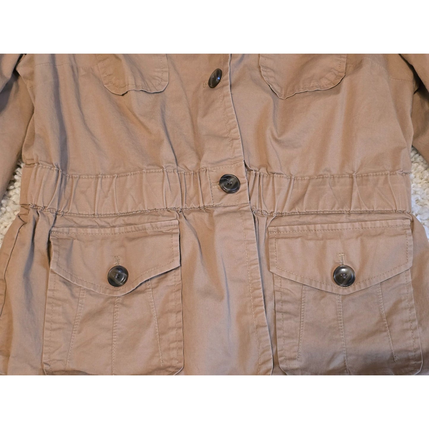 Charter Club Women's L Tan Safari Utility Jacket 4 Pocket Cotton Stretch