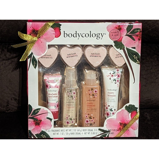 Bodycology Cherry Blossom 8 Piece Gift Set Fragrance Mist Hand Cream Body Wash