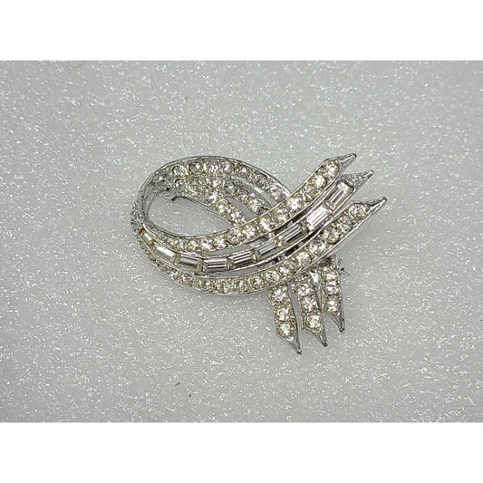 Vintage Silver Tone Rhinestone Brooch Pin