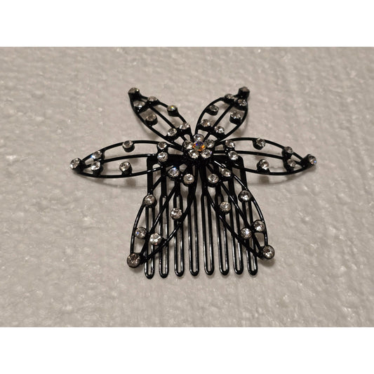 Black Rhinestone Flower Hair Comb Clip Elegant Accessory