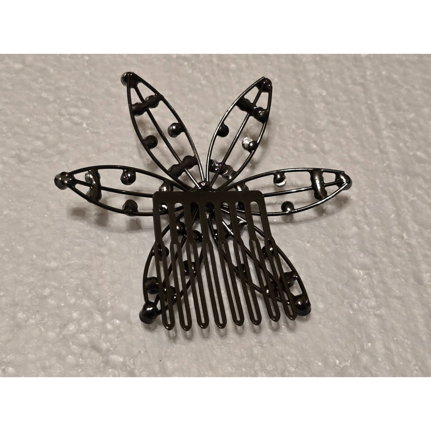 Black Rhinestone Flower Hair Comb Clip Elegant Accessory