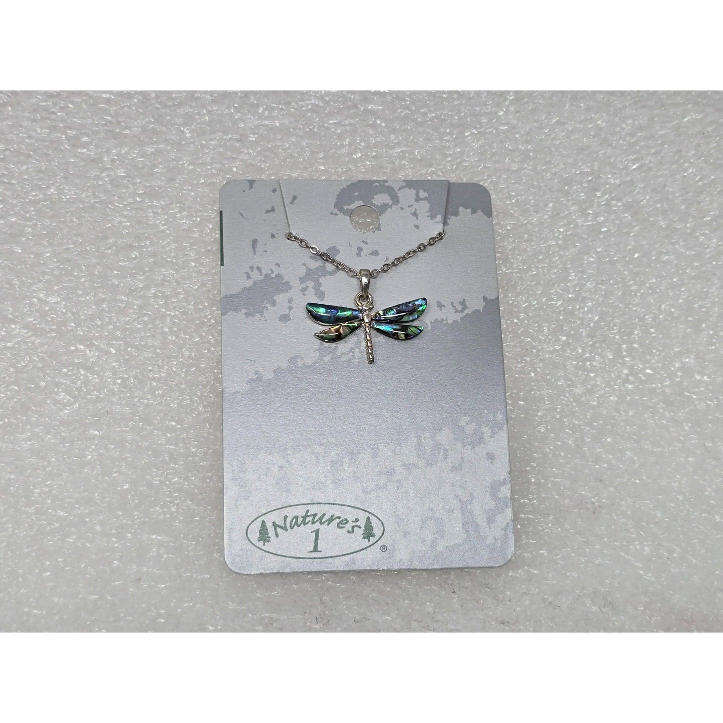 Nature’s 1 Dragonfly Necklace Abalone Shell Inlay Silver Tone Pendant