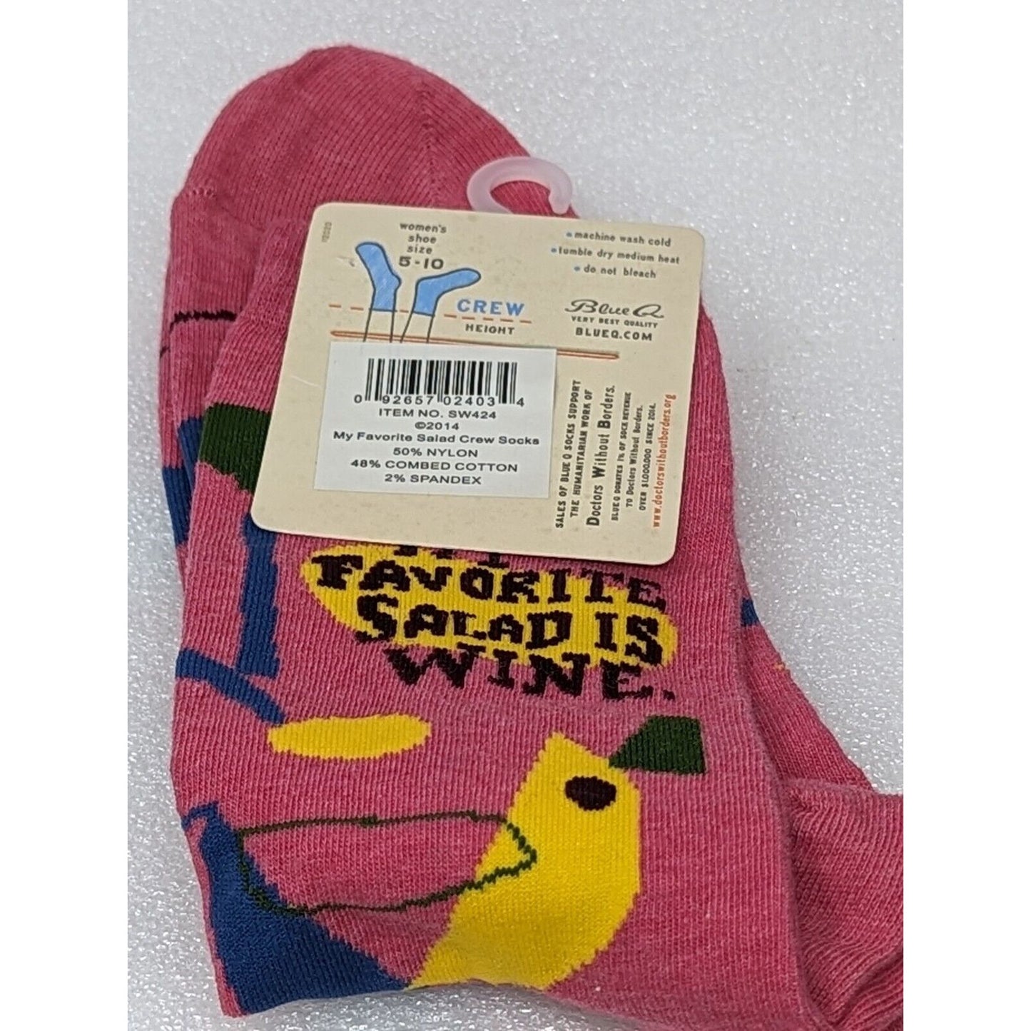 Blue Q Crew Socks Women's Shoe Size 5-10 My Favorite Salad Is Wine