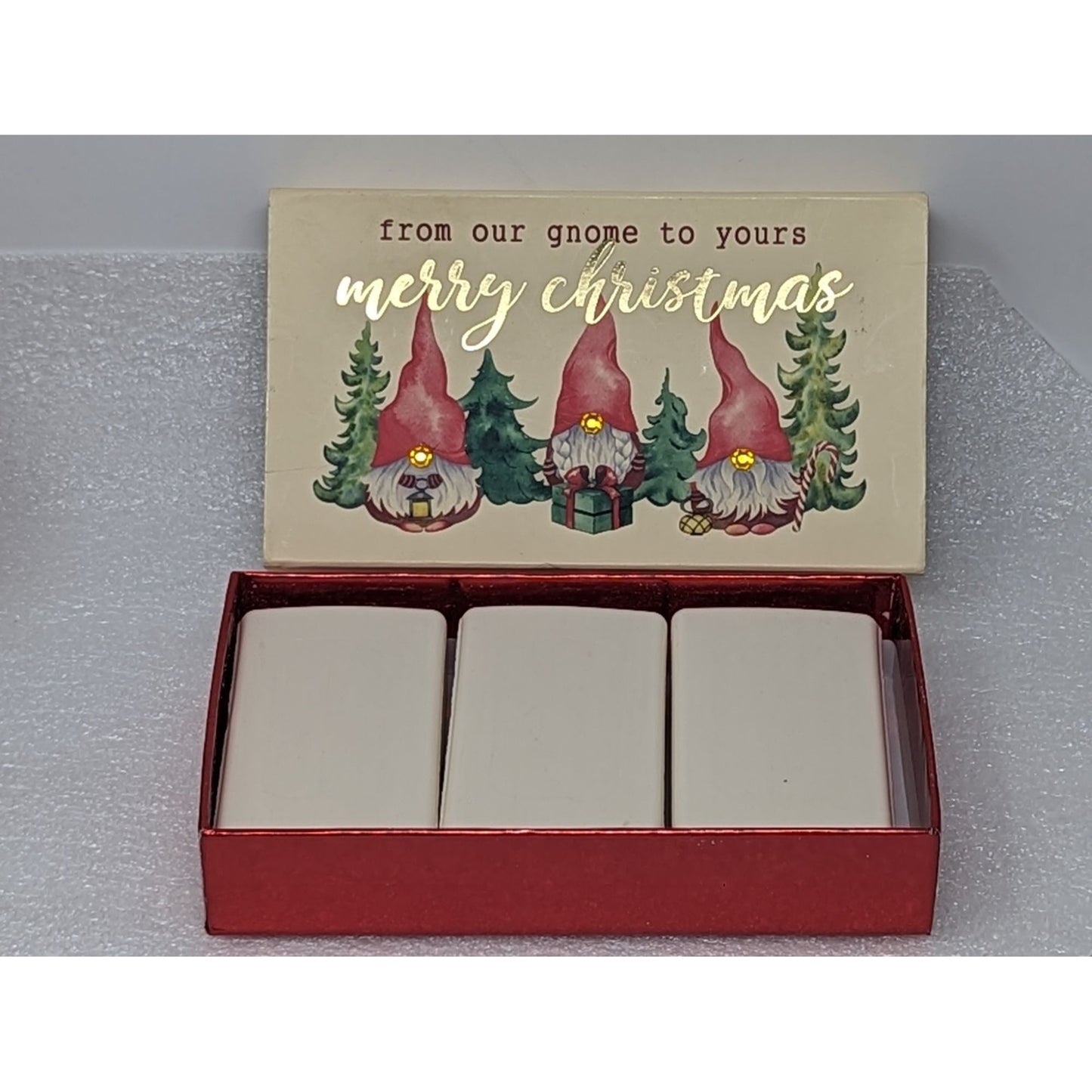 Set of 3 Frosted Cranberry Scented Bar Soaps Merry Christmas From Our Gnome