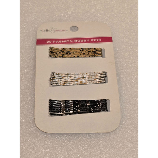 Fashion Bobby Pins Gold Silver & Black Metallic Finish Studio 35 Beauty 20 Pack