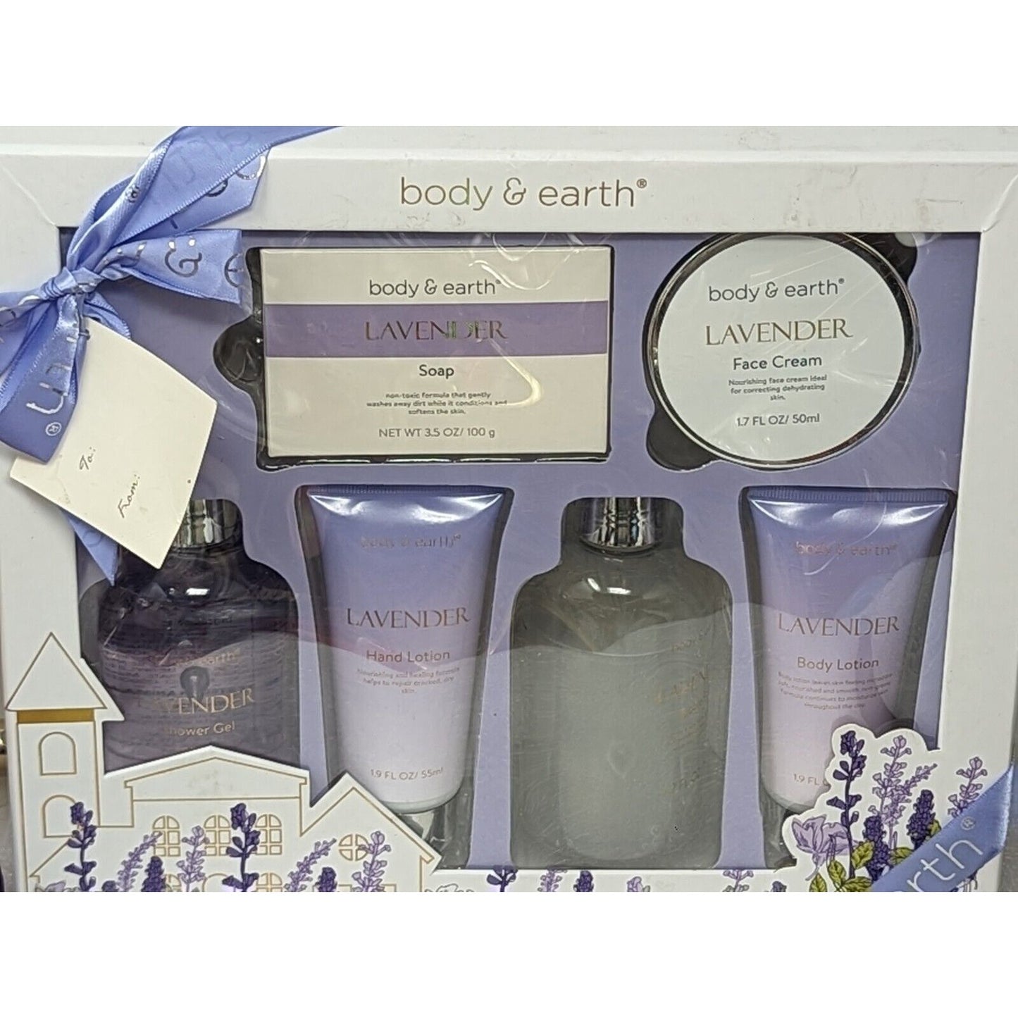 Body & Earth Spa Gift Set Lavender Lotion Face Cream Shower Gel Bubble Bath Soap