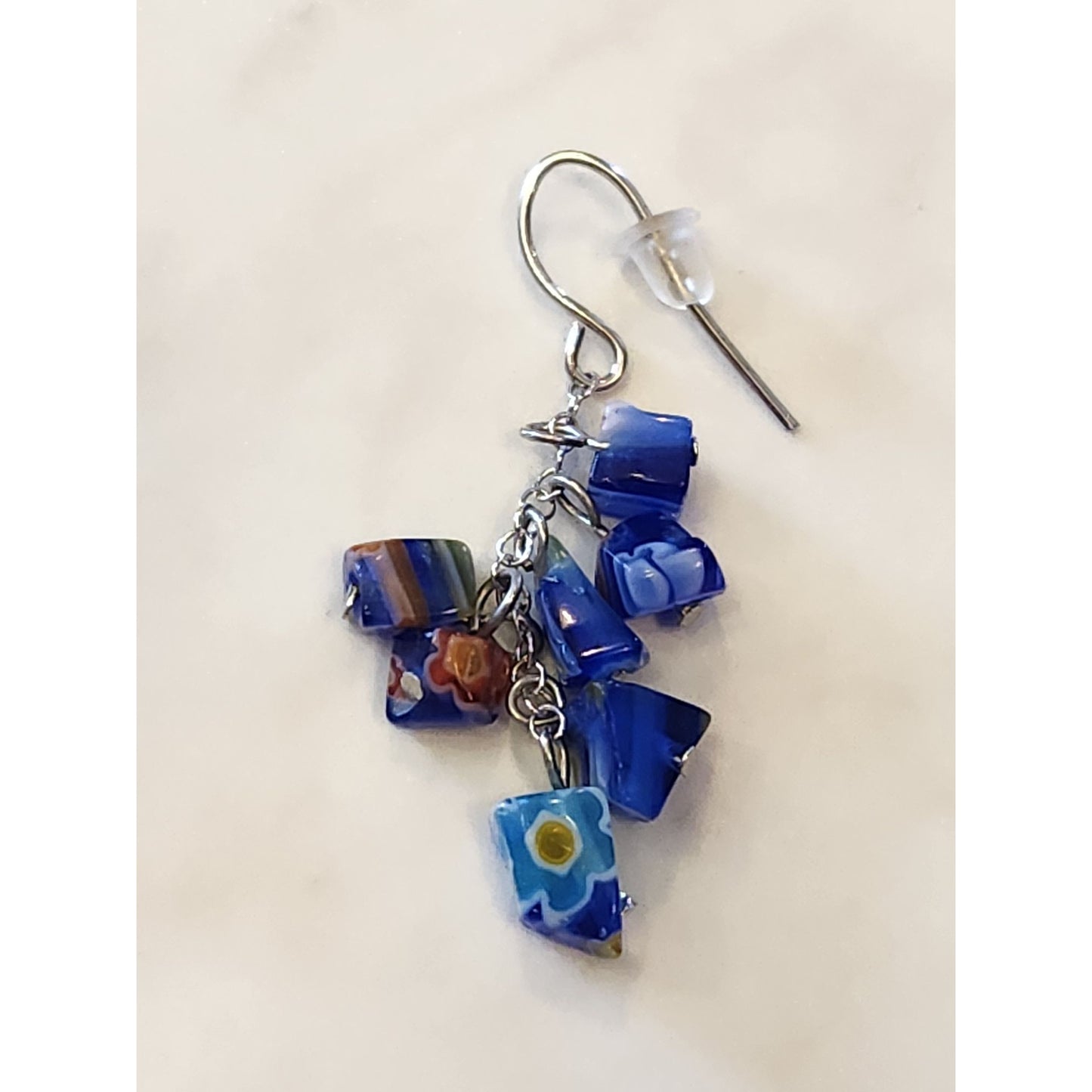 Sterling Silver Colorful Millefiori Glass Bead Dangle Earrings