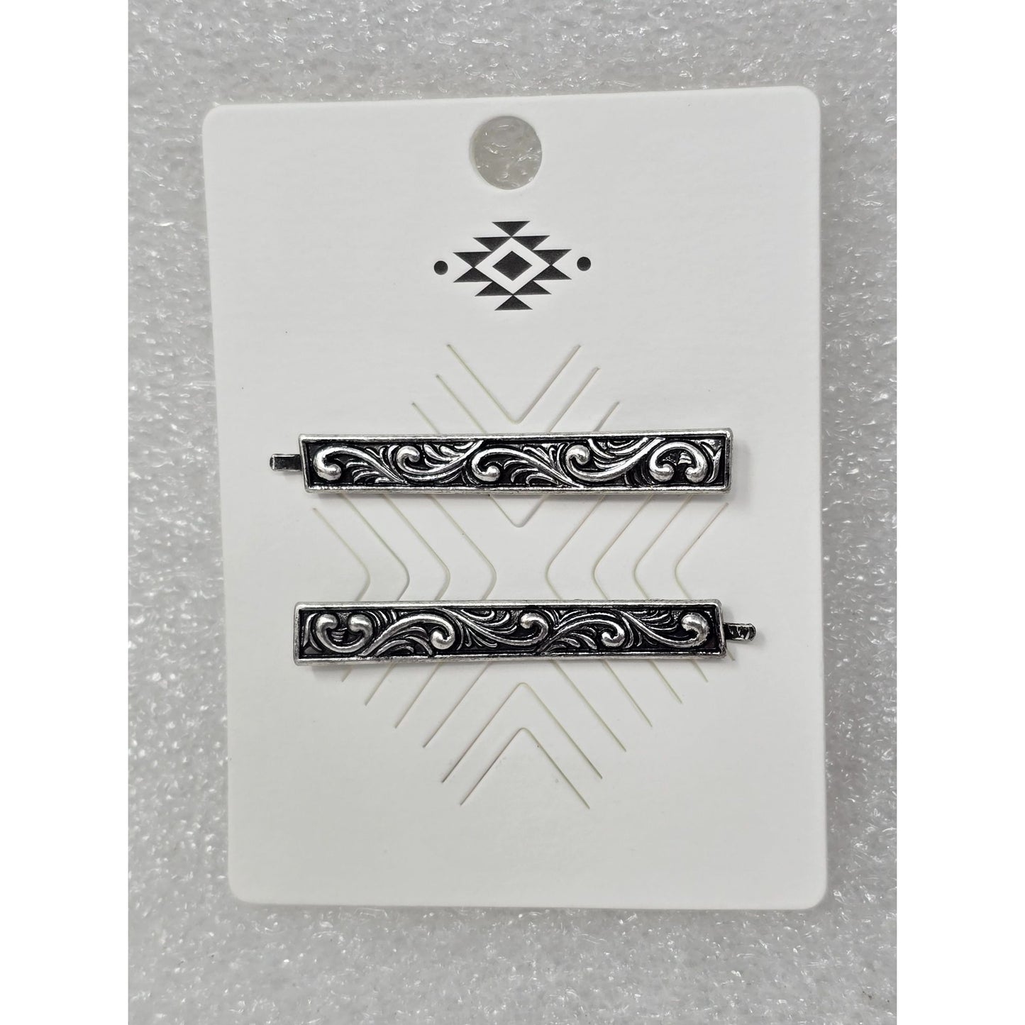 Southwestern Style Silver Tone Hair Barrettes Pins With Engraved Scroll Design