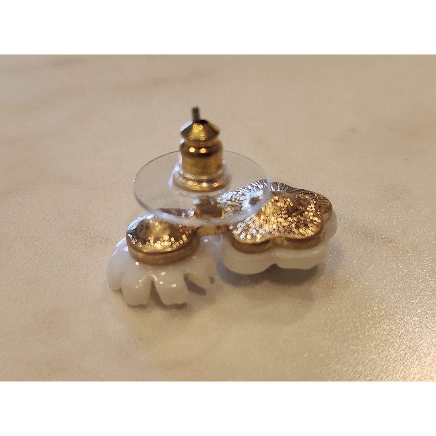 Chaps White Flower Drop Earrings With Gold Accents