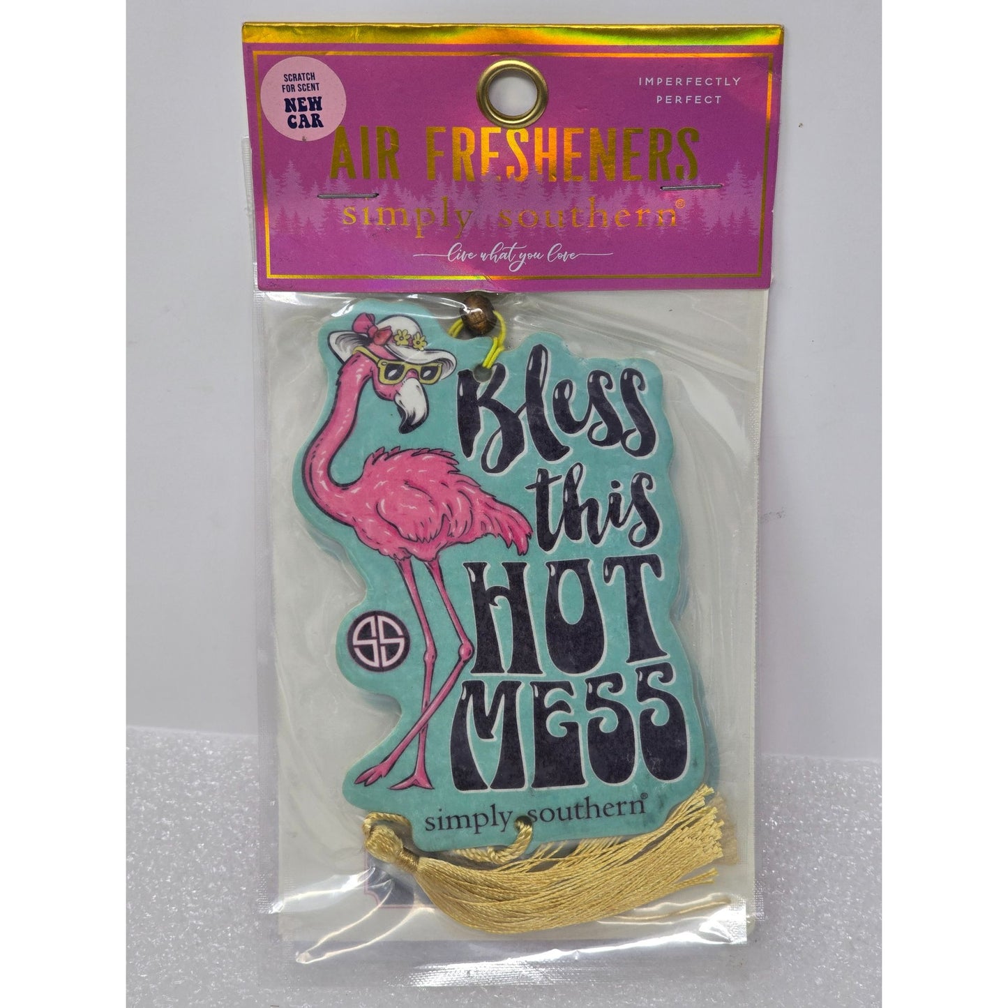 Simply Southern "Bless This Hot Mess" Air Freshener With Tassel New Car Scent