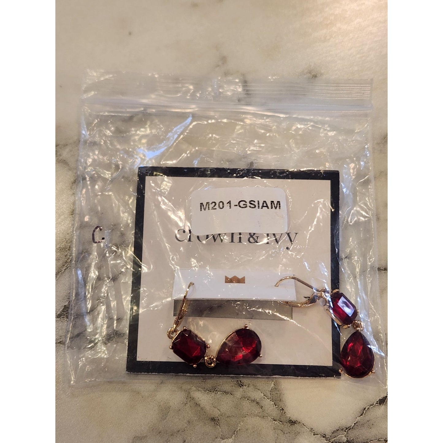 Gold-Tone Crown & Ivy Red Gem Drop Earrings For Women