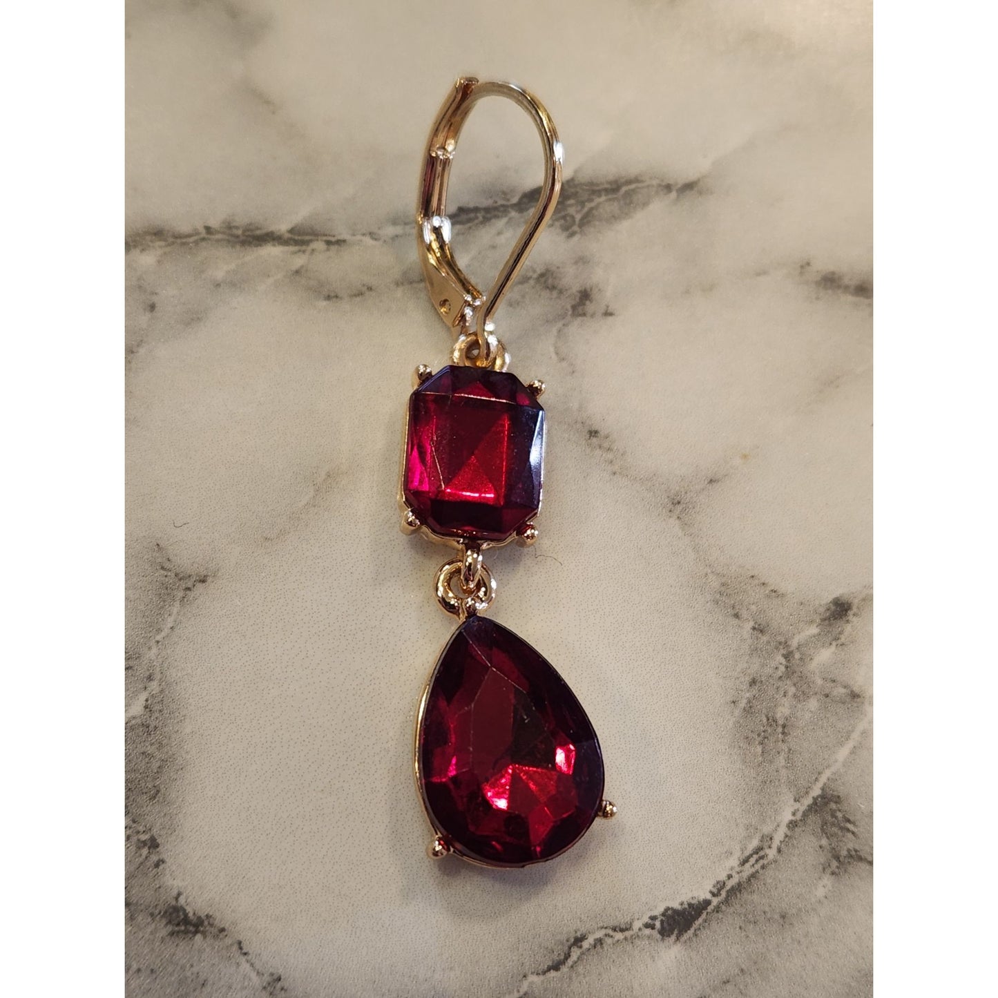 Gold-Tone Crown & Ivy Red Gem Drop Earrings For Women