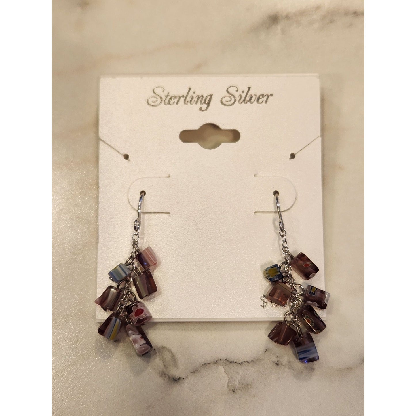 Sterling Silver Dangle Earrings Multicolor Glass Beads Elegant Jewelry