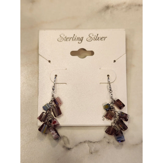 Sterling Silver Dangle Earrings Multicolor Glass Beads Elegant Jewelry