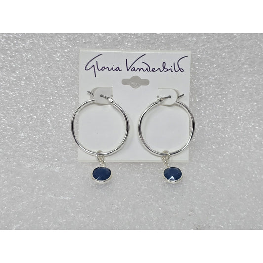 Gloria Vanderbilt Silver Tone Hoop Earrings With Blue Gemstone Drop