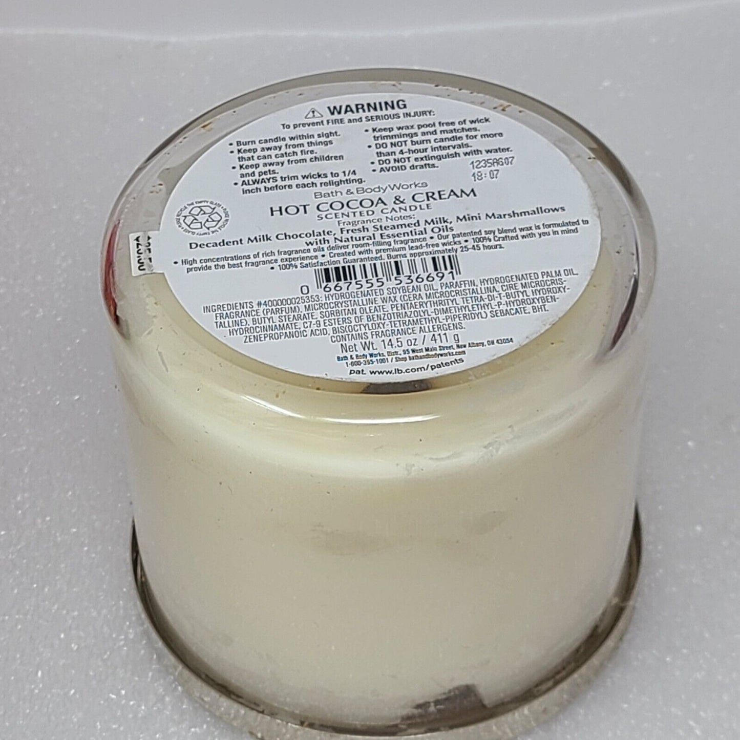 Bath & Body Works Hot Cocoa & Cream 3-Wick 14.5 oz Candle Large Glass Jar