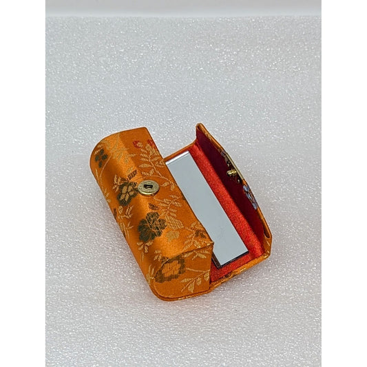 Orange Floral Lipstick Case with Mirror