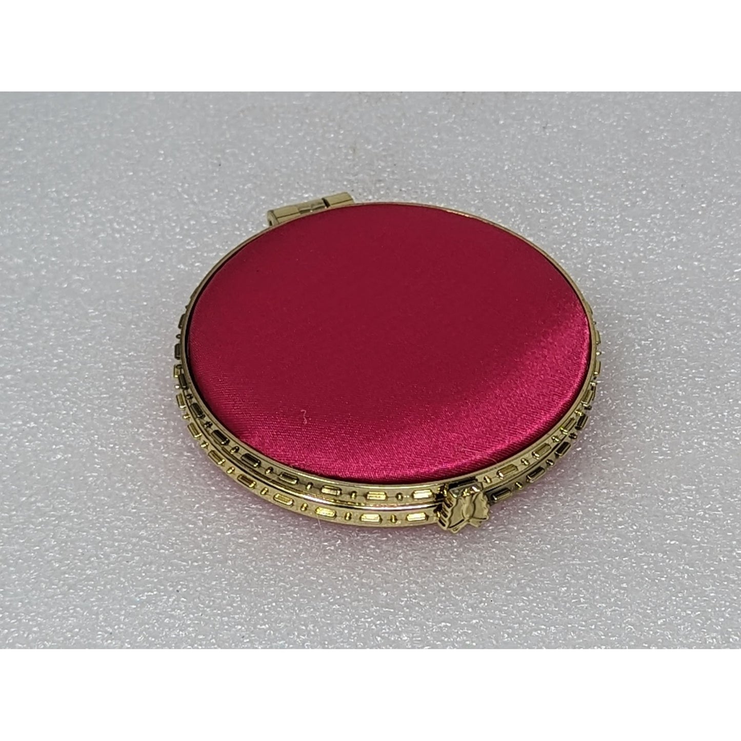 Embroidered Hand Purse Mirror Compact Pink Round