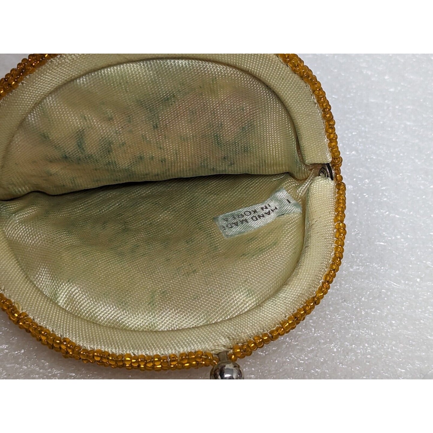 Vintage Beaded Coin Purse With Leaves Hand Made In Korea