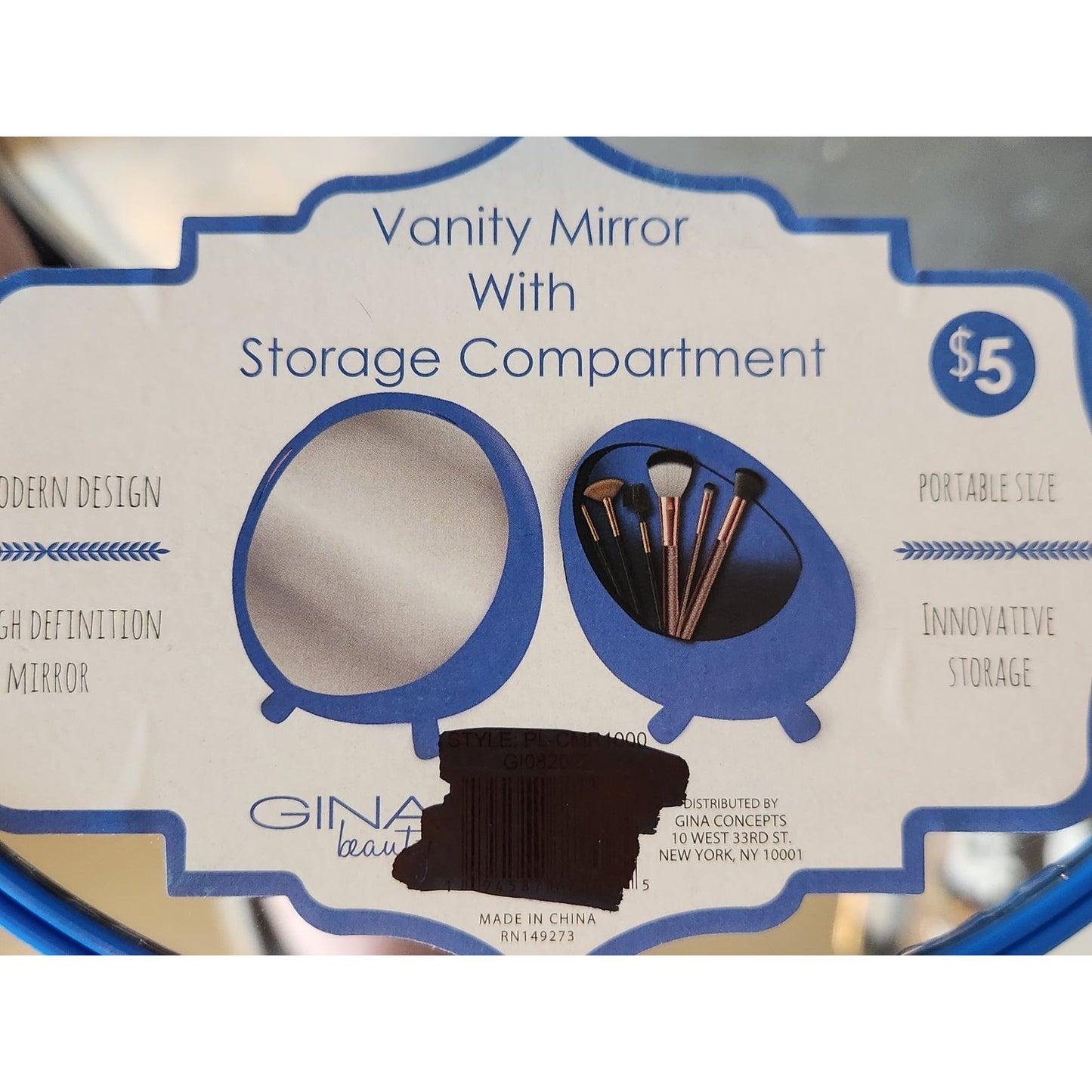 Vanity Mirror With Storage Compartment Blue High-Definition Portable & Durable Design By Gina Concepts