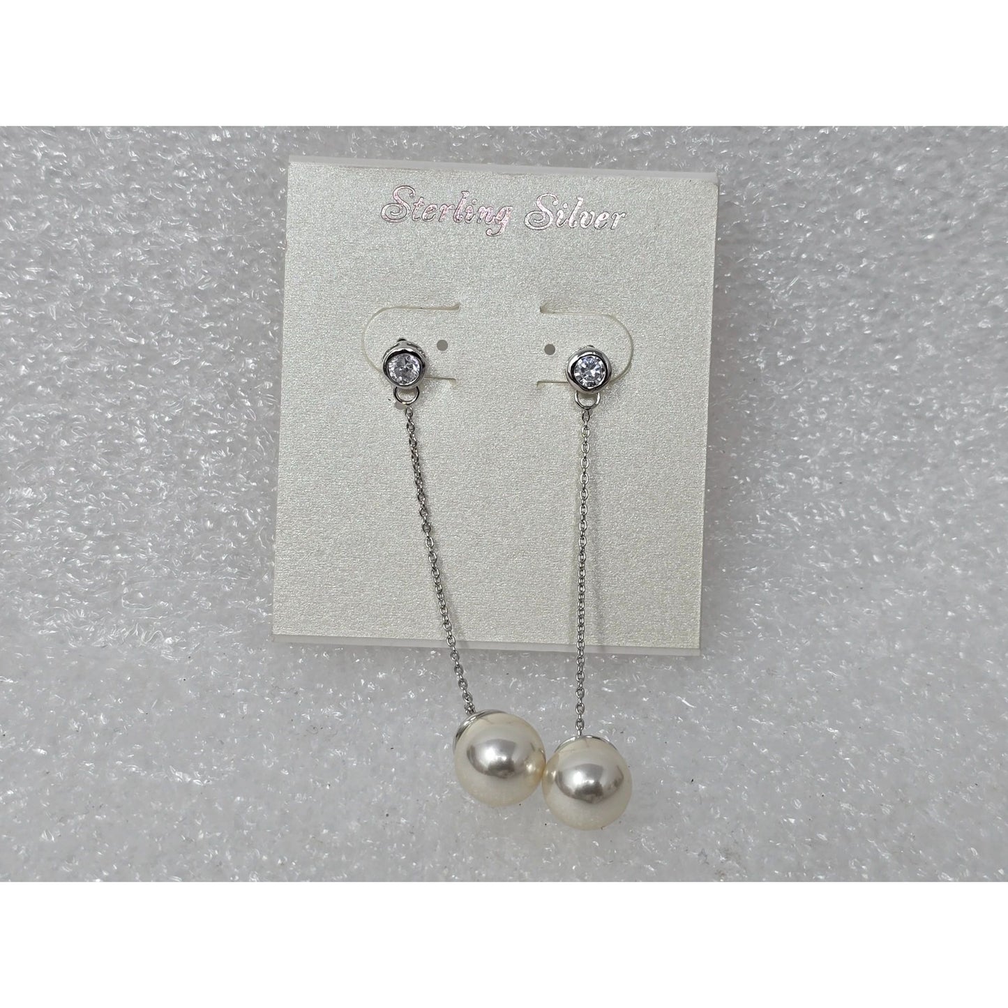 Sterling Silver Faux Pearl & Crystal Dangle Earrings