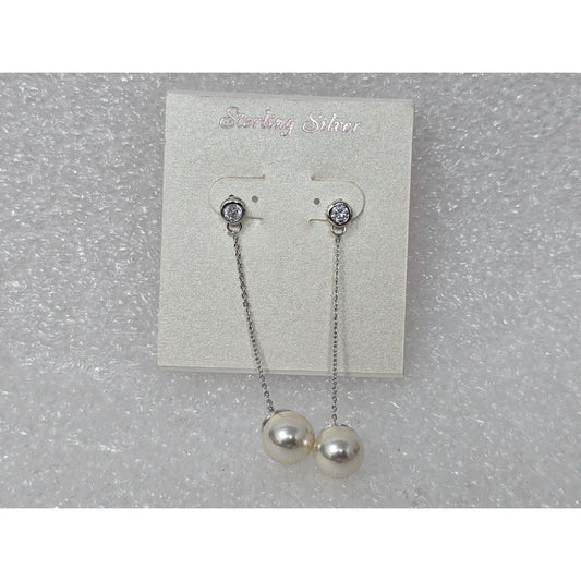 Sterling Silver Faux Pearl & Crystal Dangle Earrings