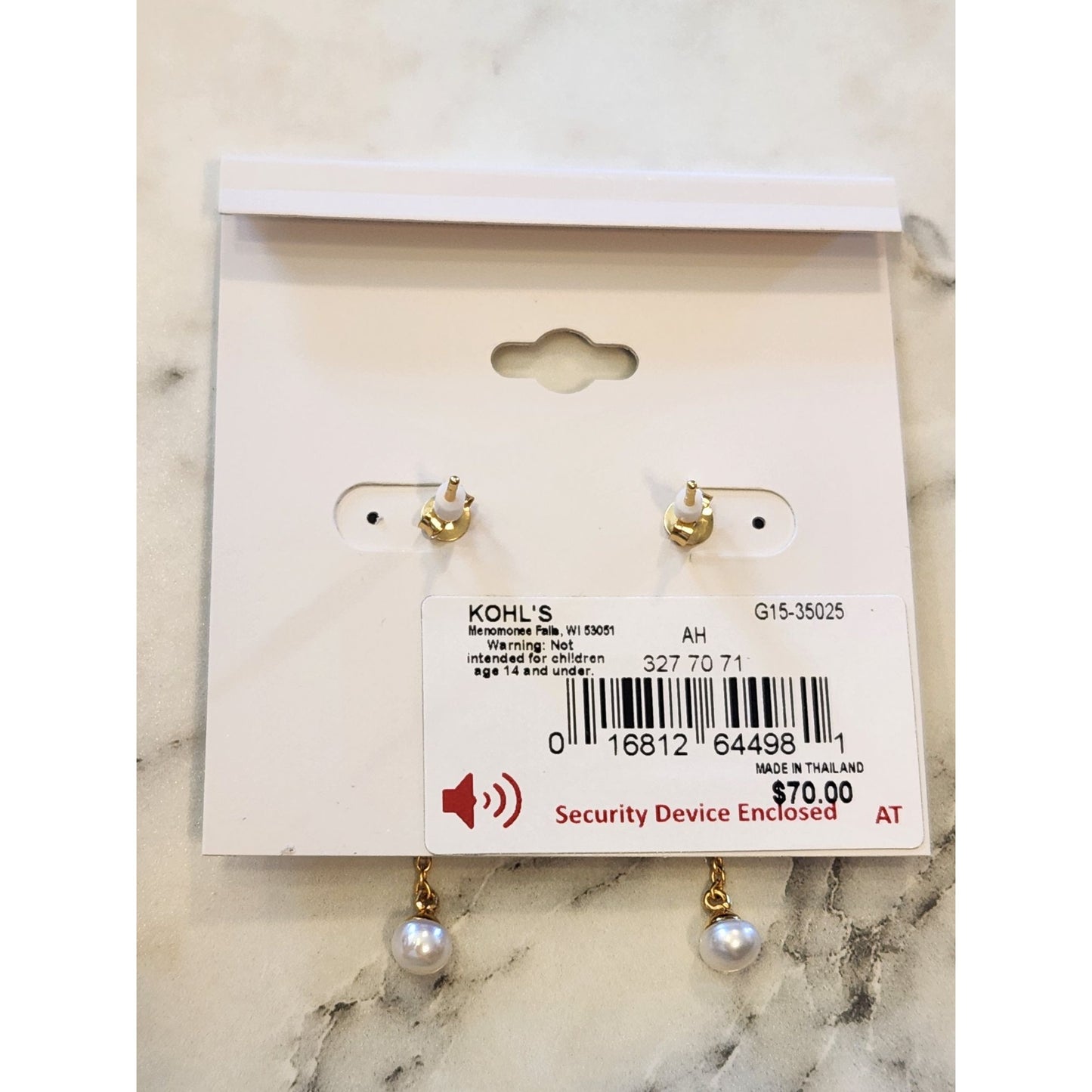 Primavera Italy 24K Gold Over Sterling Dangle Earrings Chain & Faux Pearl Drop