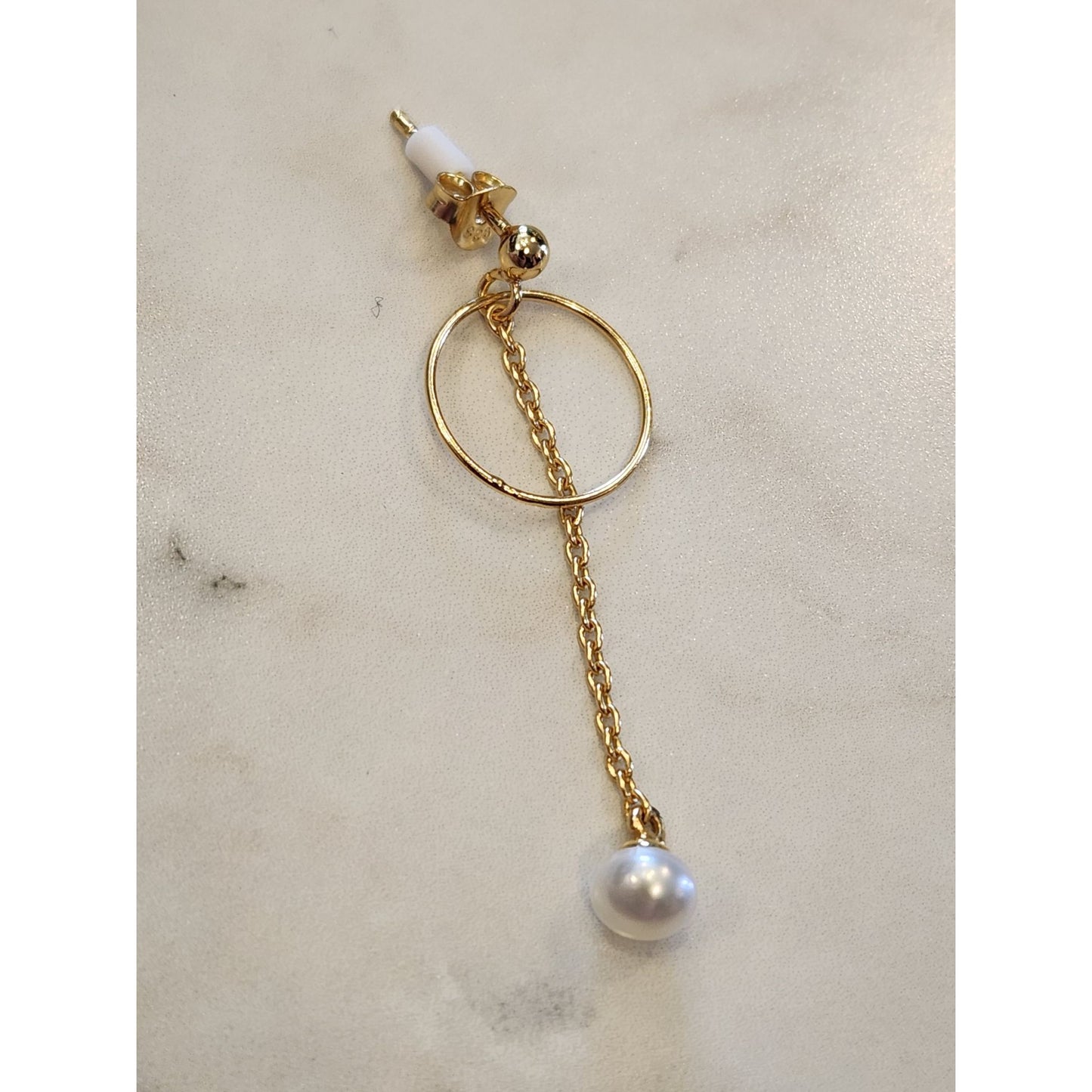 Primavera Italy 24K Gold Over Sterling Dangle Earrings Chain & Faux Pearl Drop
