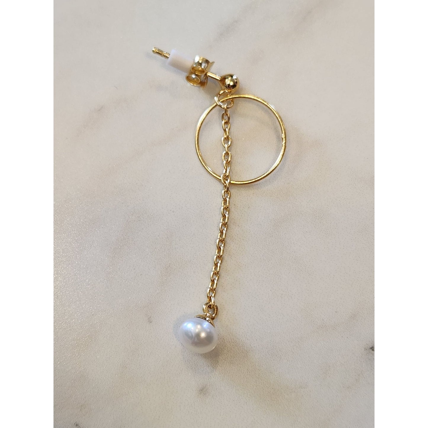 Primavera Italy 24K Gold Over Sterling Dangle Earrings Chain & Faux Pearl Drop