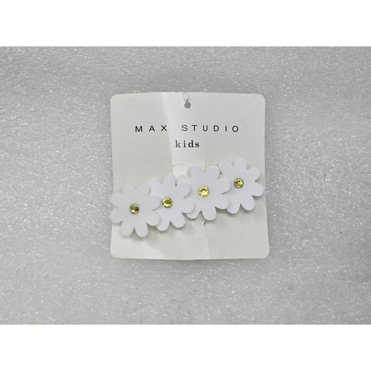 Max Studio Kids Daisy Flower Hair Clip Barrette With Gem Details White & Gold