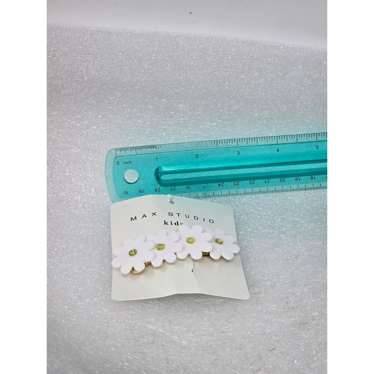 Max Studio Kids Daisy Flower Hair Clip Barrette With Gem Details White & Gold