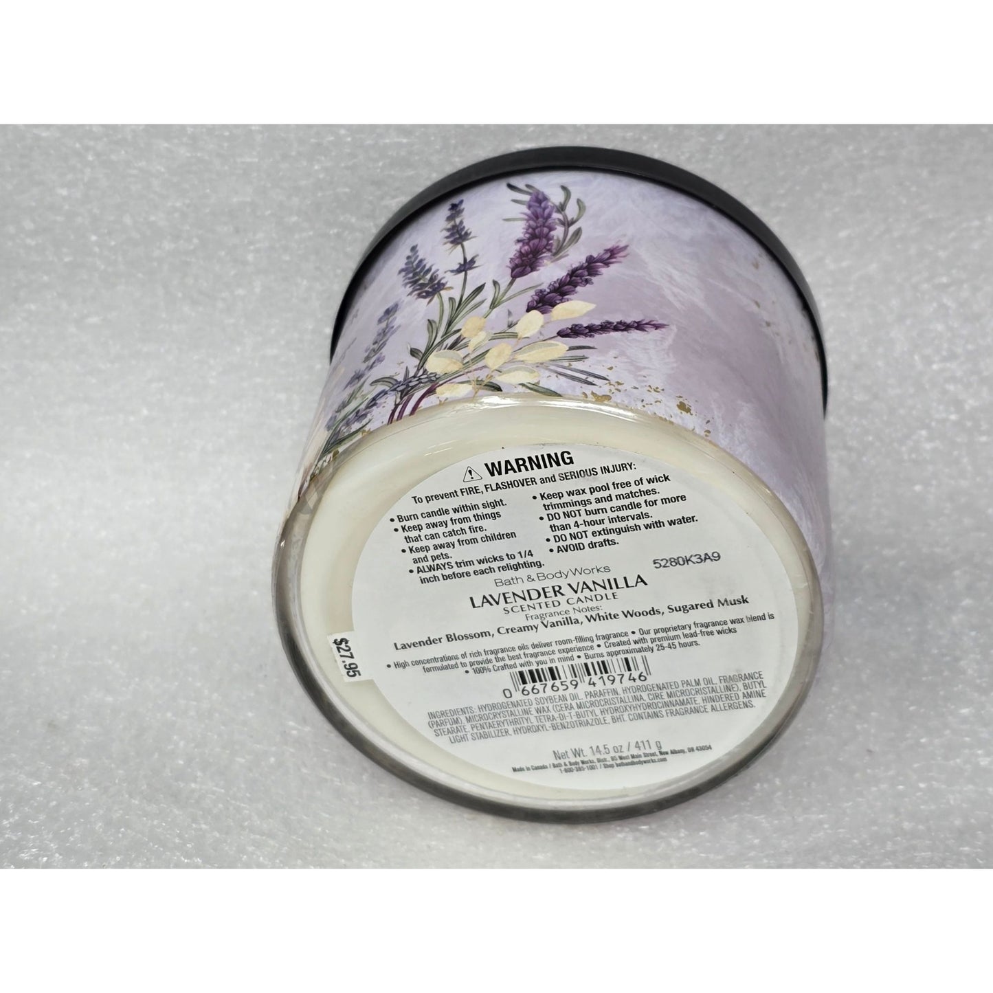 Bath & Body Works Lavender Vanilla 3-Wick Scented Candle 14.5 Oz Soy Wax Blend