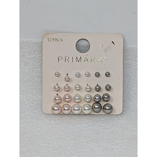 Primark Stud Earrings 12 Pack Faux Pearls Mixed Sizes