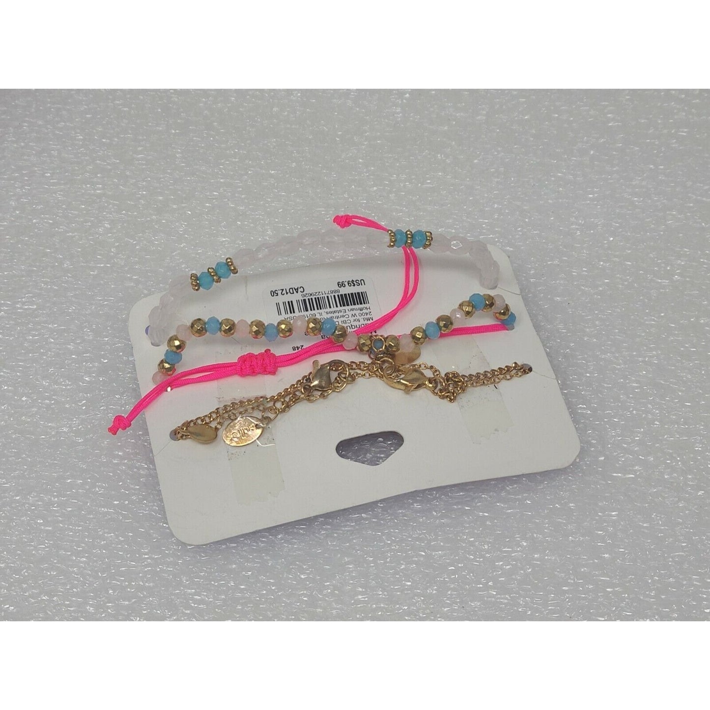 Claire's Bracelet Set of 4 Beads Chain Pink / Blue / Gold