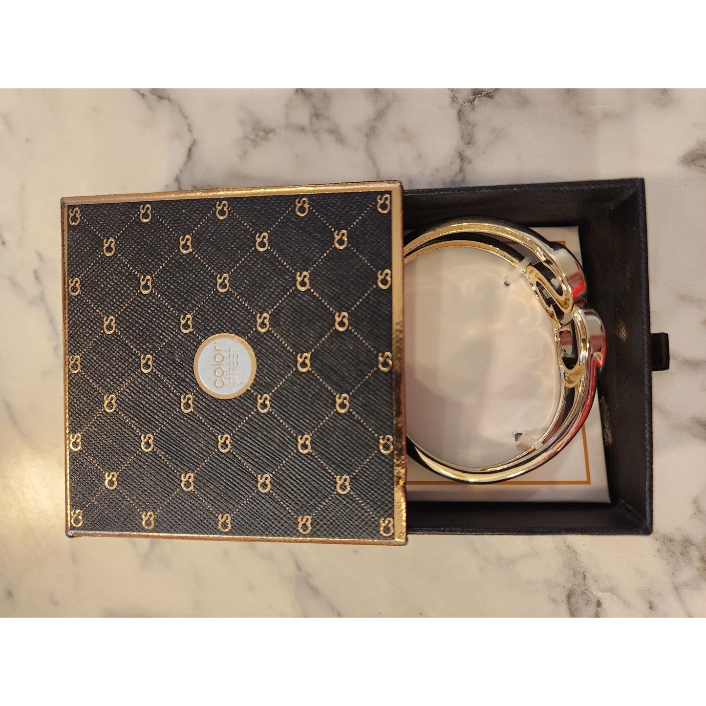 Color Street Gold Tone Rhinestone Encrusted CS Monogram Bracelet In Gift Box