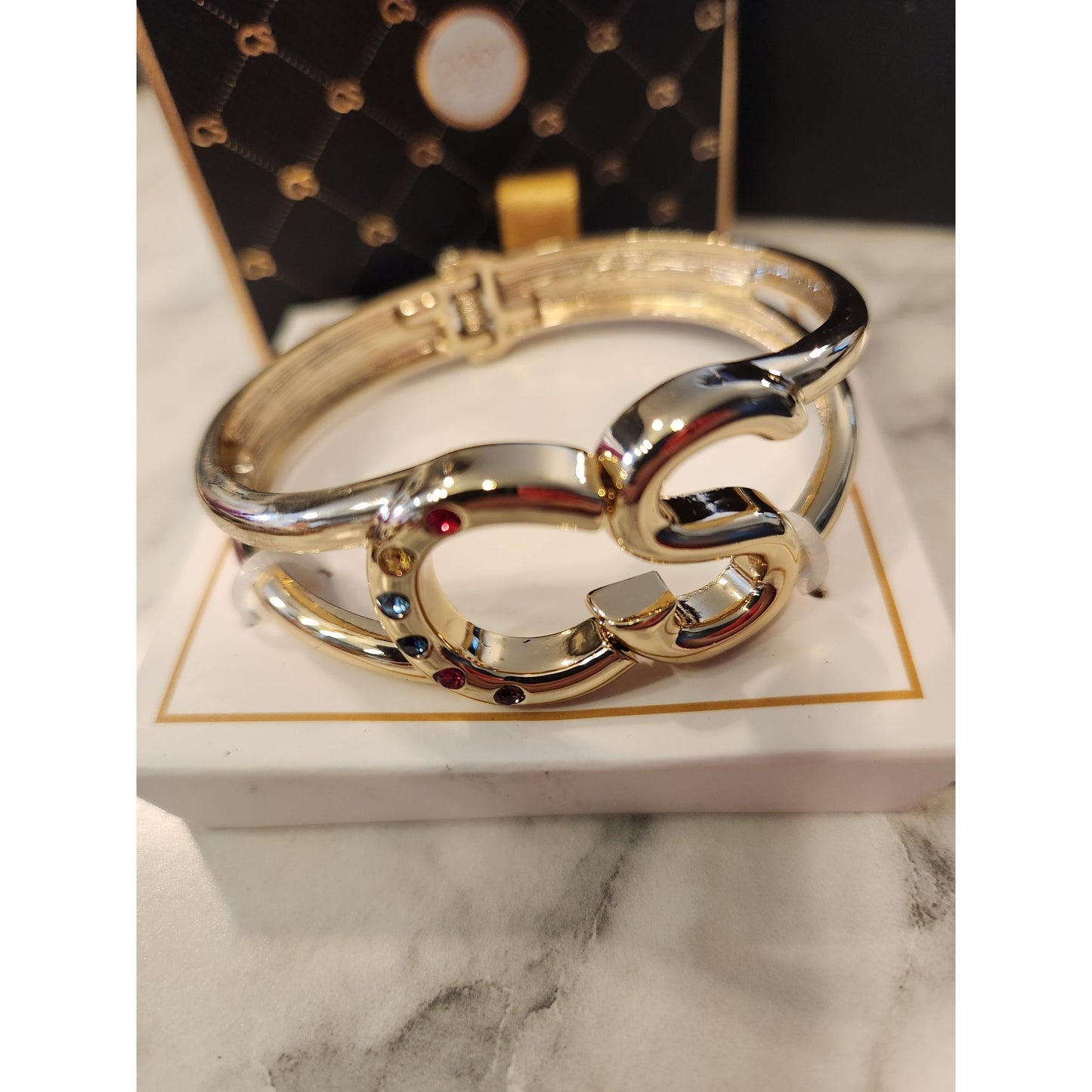 Color Street Gold Tone Rhinestone Encrusted CS Monogram Bracelet In Gift Box