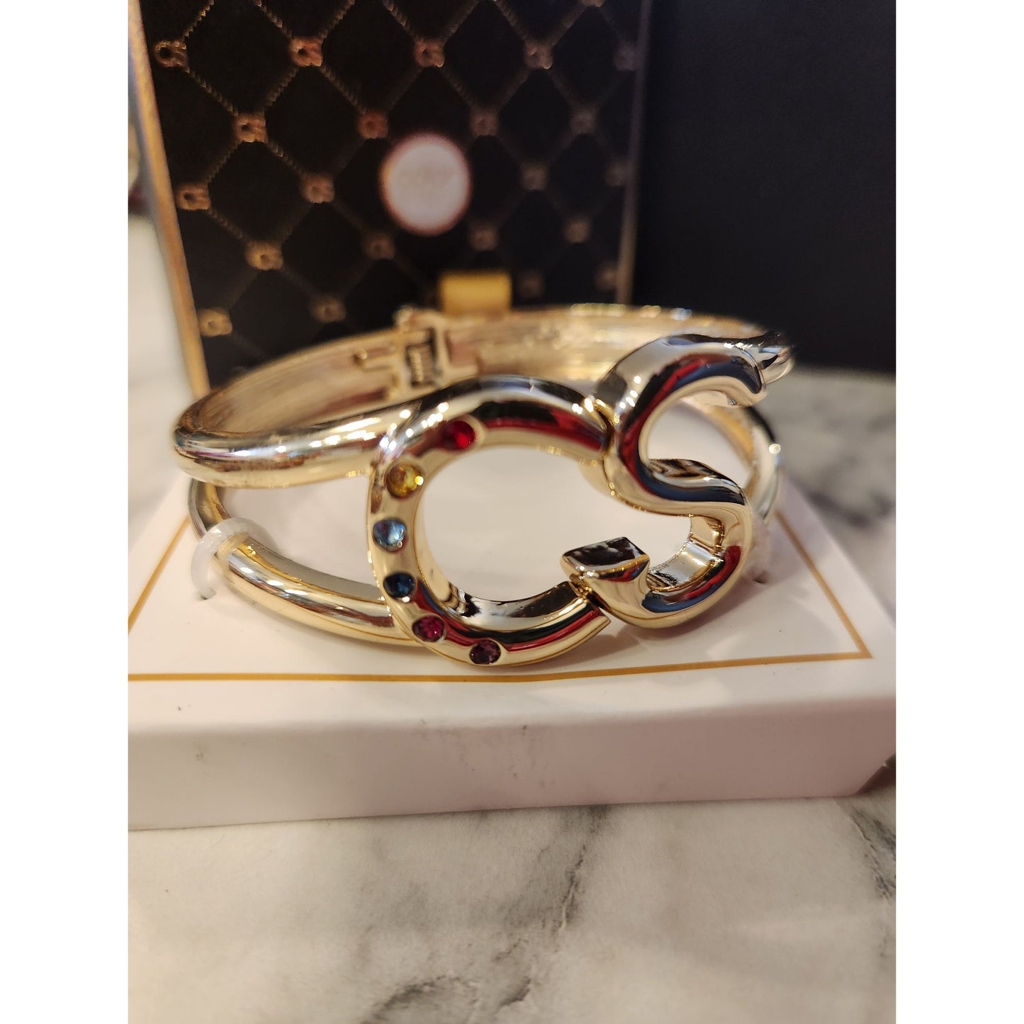 Color Street Gold Tone Rhinestone Encrusted CS Monogram Bracelet In Gift Box