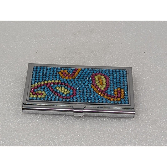 Pier 1 Business Card Holder Bejeweled Silver Tone