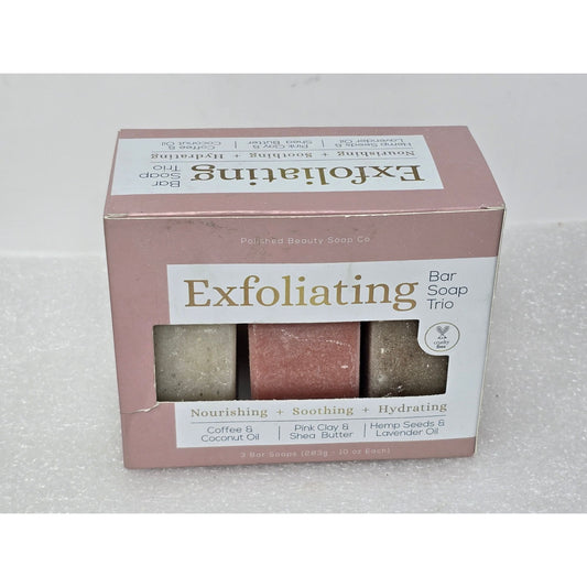 Polished Beauty Soap Co Exfoliating Bar Soap Trio Coffee & Coconut Oil Pink Clay