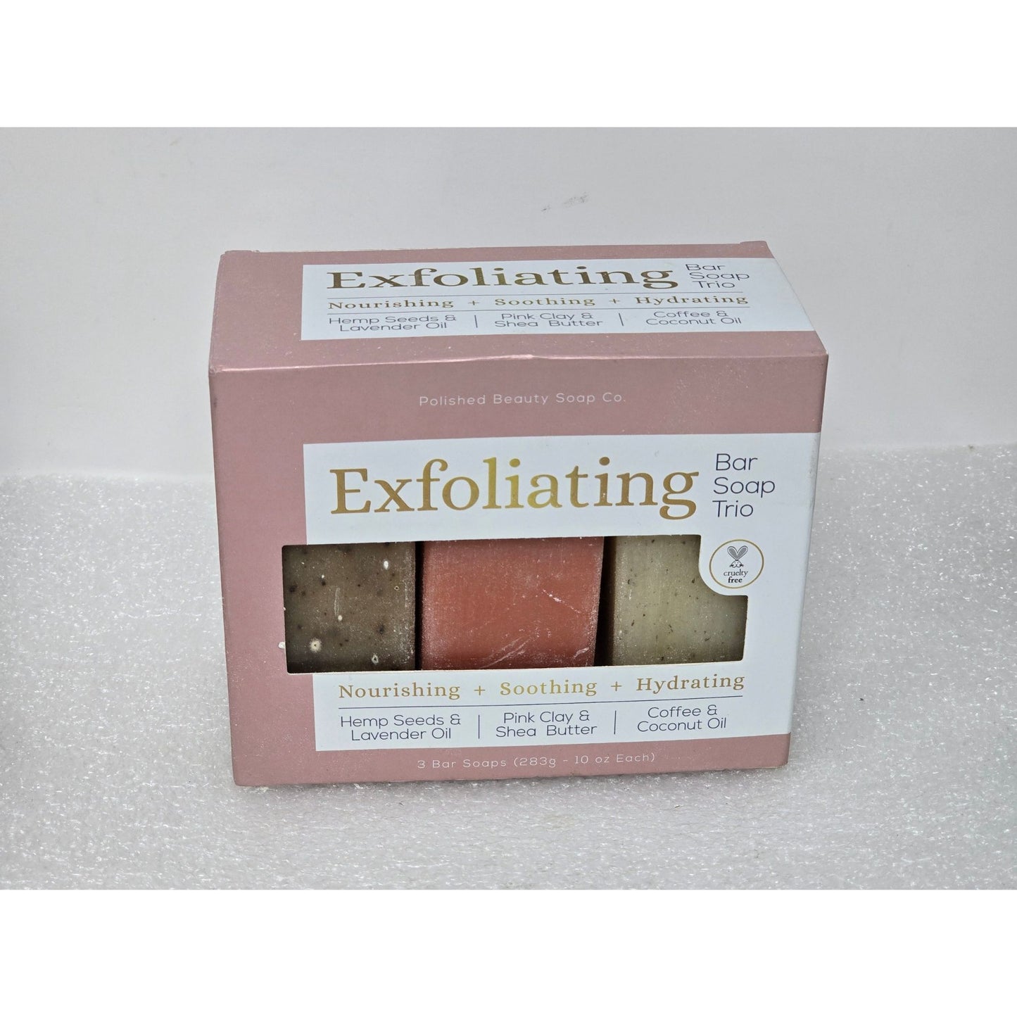 Polished Beauty Soap Co Exfoliating Bar Soap Trio Coffee & Coconut Oil Pink Clay