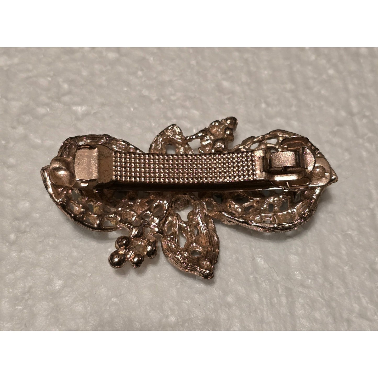 Gold-Tone Rhinestone Butterfly Hair Clip Barrette With Blue & Clear Crystals