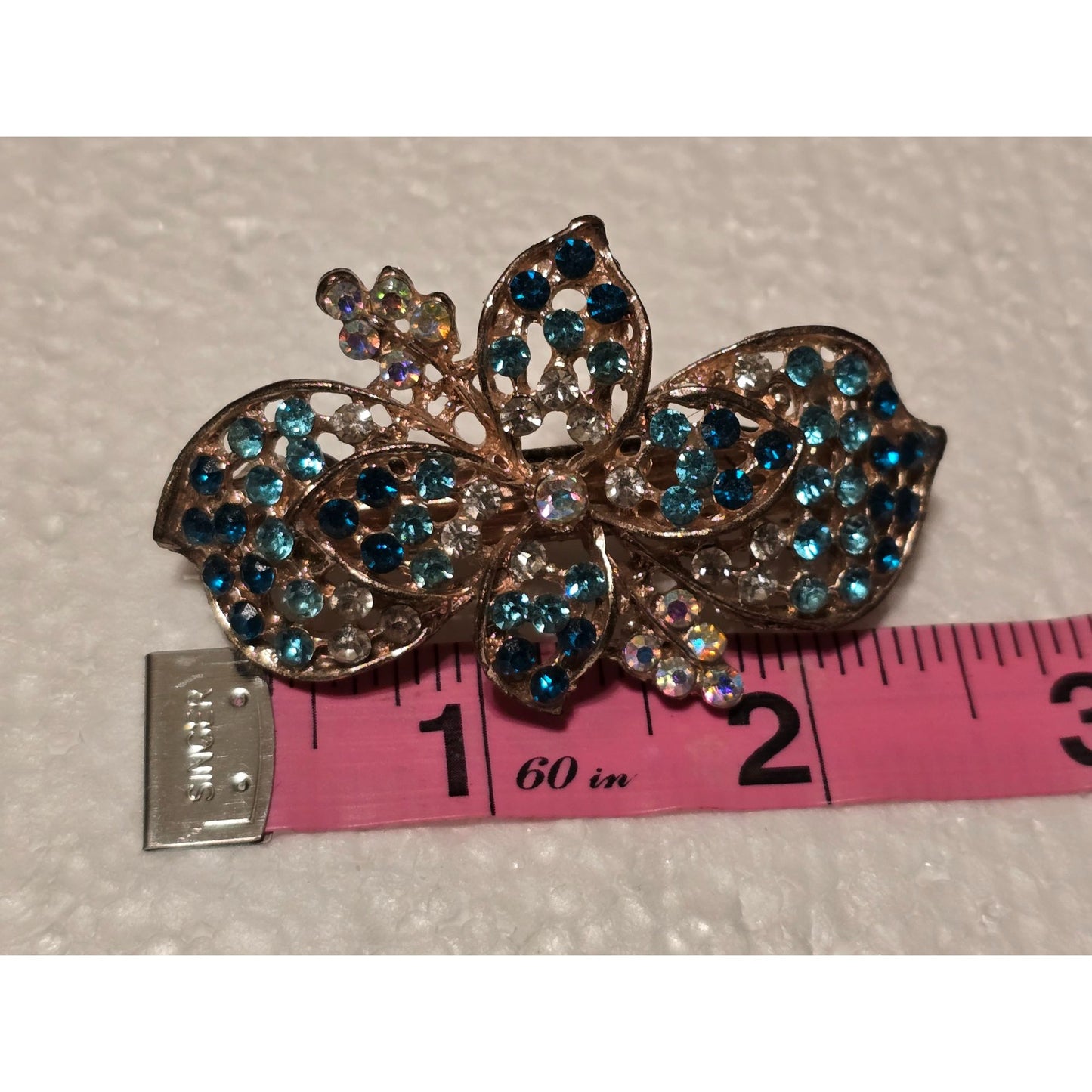 Gold-Tone Rhinestone Butterfly Hair Clip Barrette With Blue & Clear Crystals