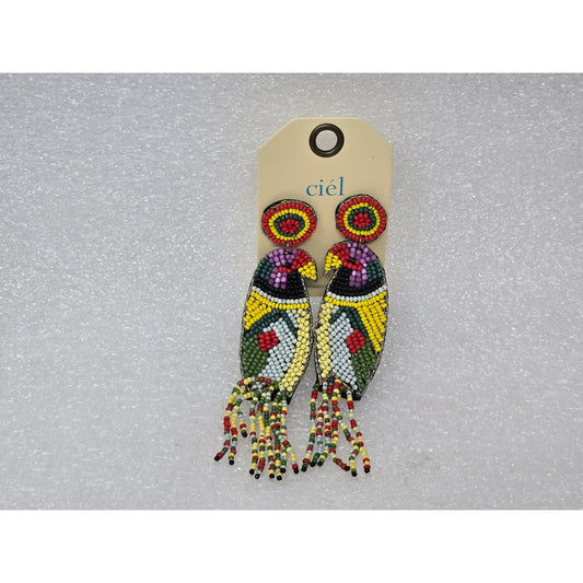 Handcrafted Beaded Parrot Dangle Earrings By Ciel