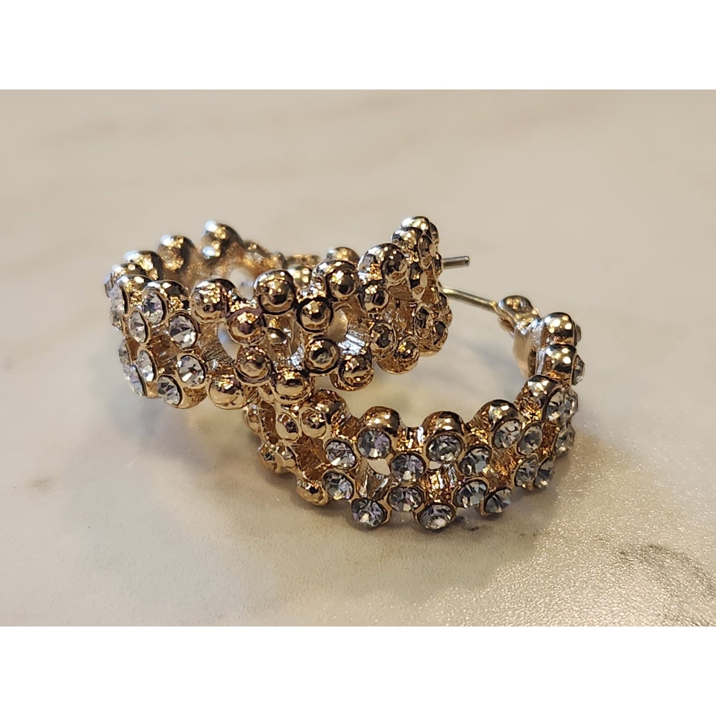 Dana Buchman Gold-Tone Crystal-Embellished Hoop Earrings