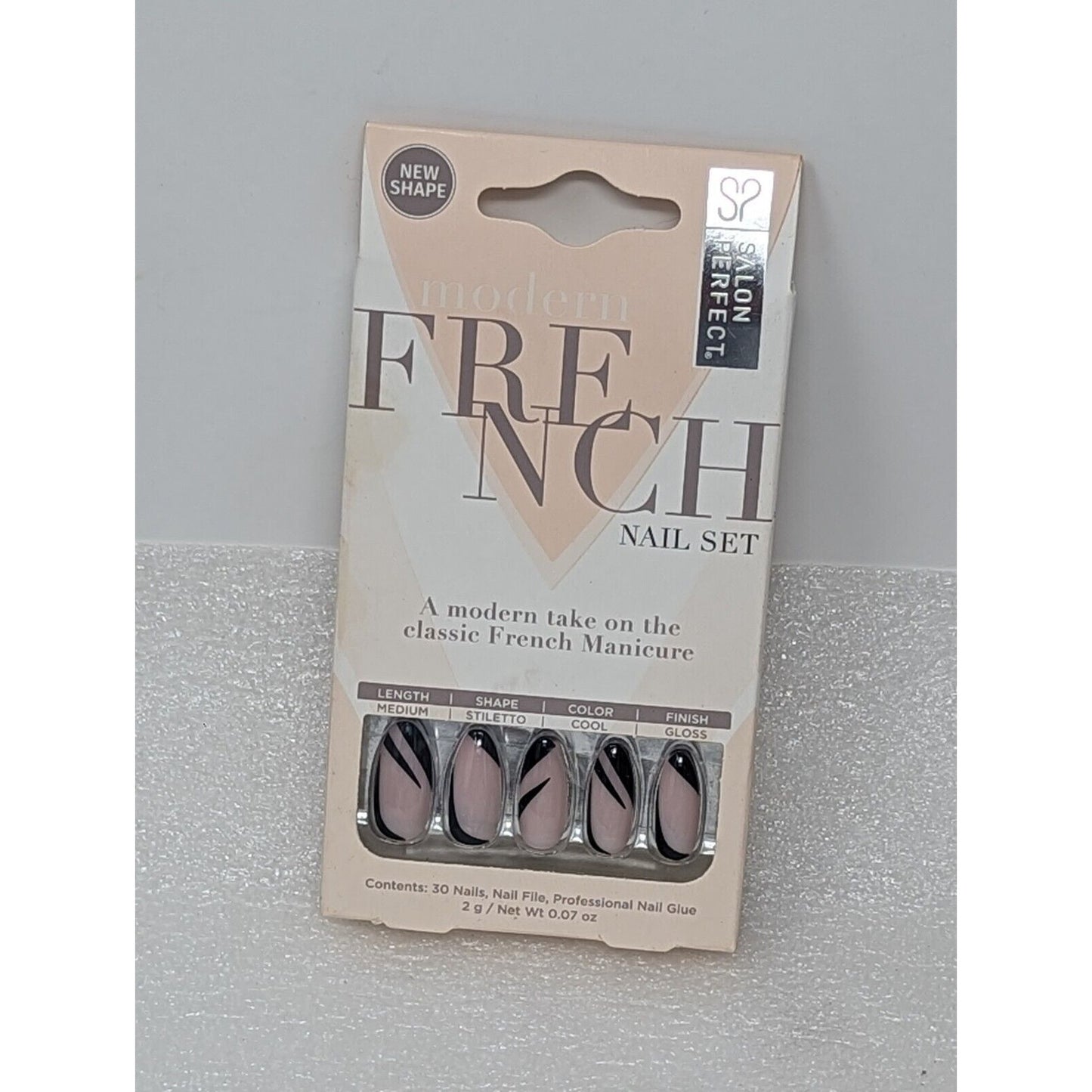 Salon Perfect Artificial Press-On Nail Set Modern French Black Swirl