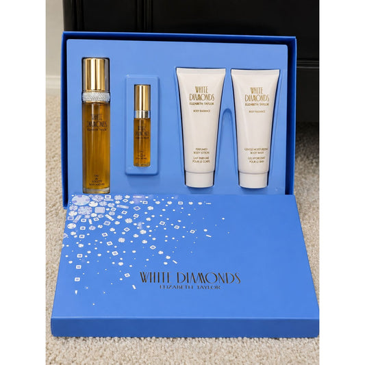 Elizabeth Taylor White Diamonds 4 Pc Gift Set EDT Spray Body Lotion Wash Perfume