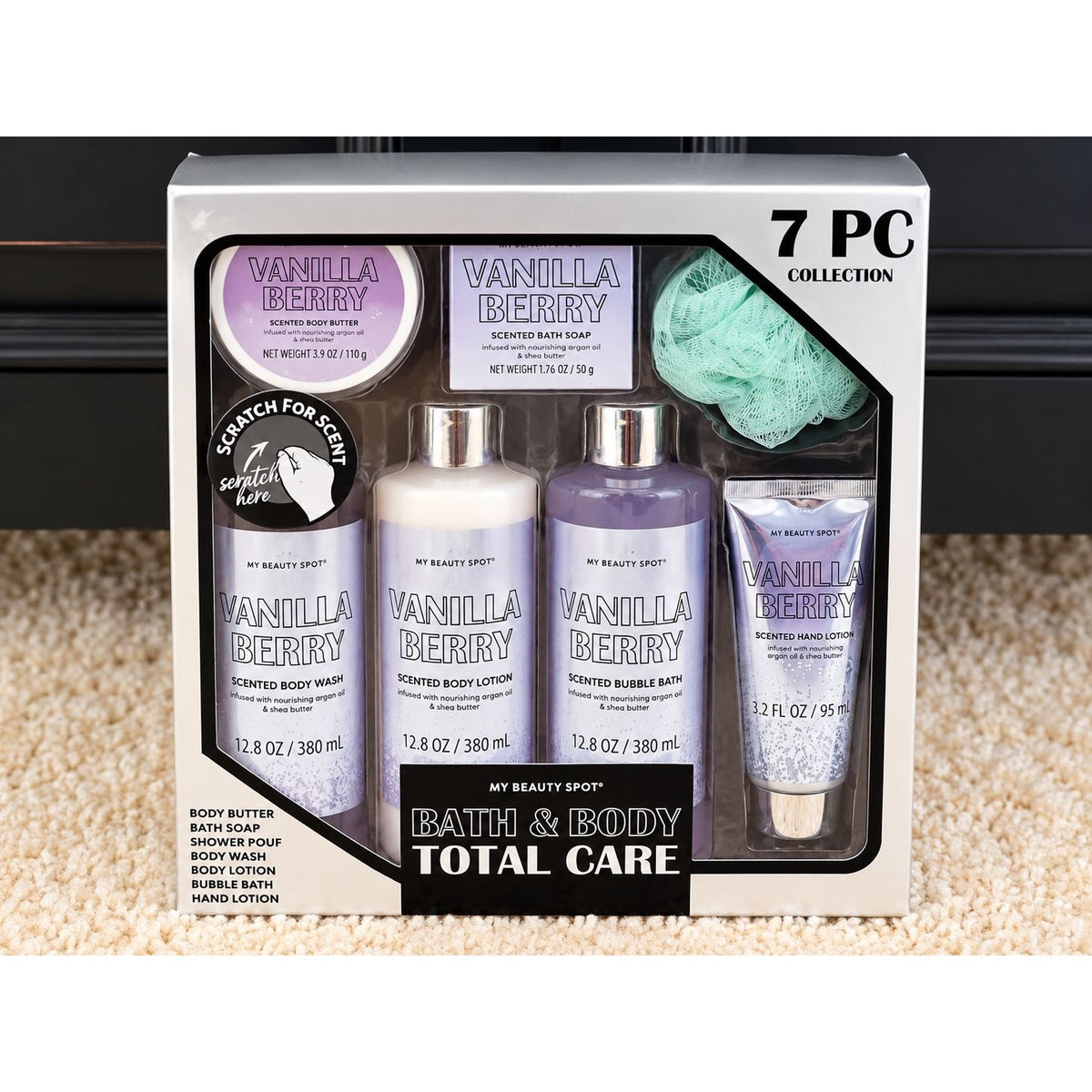 My Beauty Spot Vanilla Berry 7 Pc Bath & Body Gift Set Lotion Wash Bubble Bath