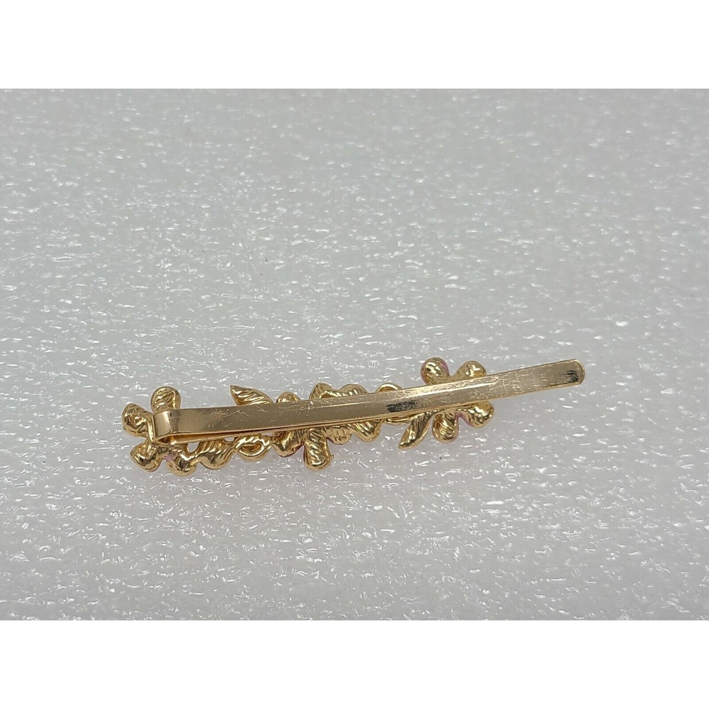 Vintage Enamel & Rhinestone Flower Hair Bobby Pin Barrette Pink Goldtone