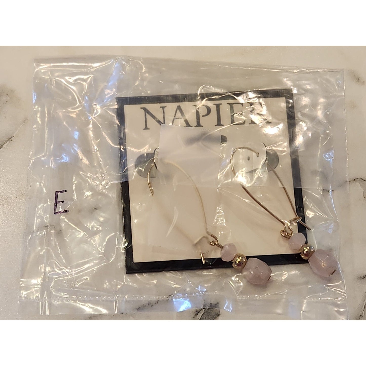 Napier Gold-Tone Drop Earrings With Pink Beads & Metal Accents