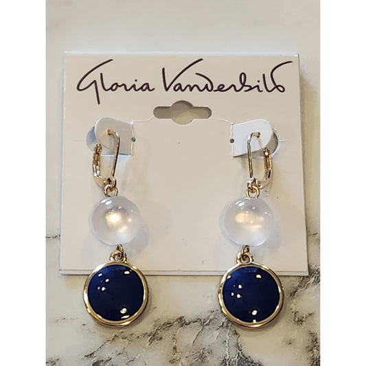 Gloria Vanderbilt Gold-Tone Leverback Earrings With Clear & Navy Accents